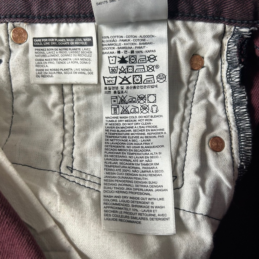 Levi's 501 Jeans Mens 38x32 Burgundy Original Fit Straight Leg Button Fly - Picture 9 of 10